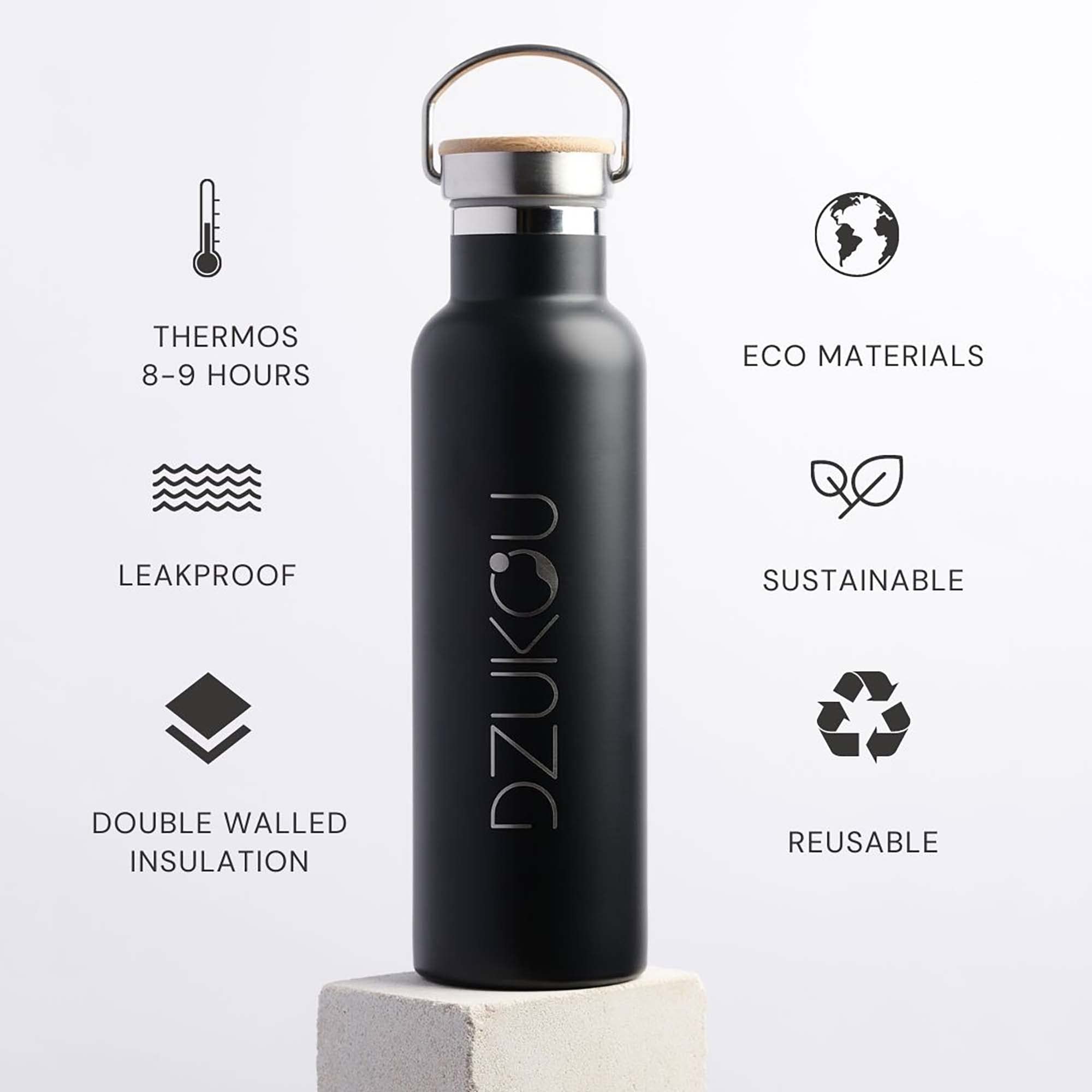 Dzukou Matte Black Thermos Bottle – 500 ml