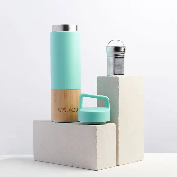 Dzukou Bamboo & Steel Thermos Bottle with Tea Infuser – 530 ml
