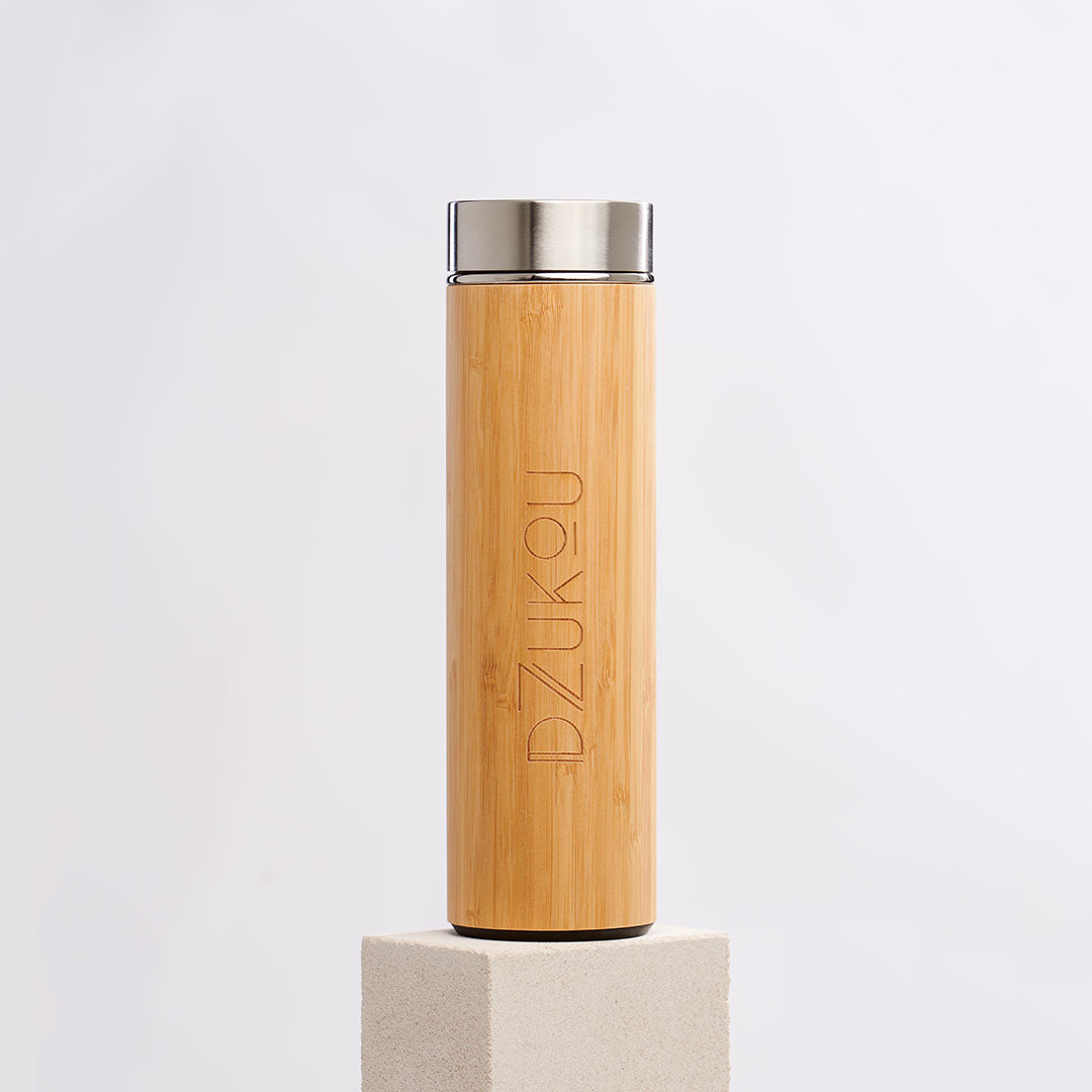Dzukou Bamboo & Steel Thermal Infusion Bottle with Tea Infuser – 480 ml