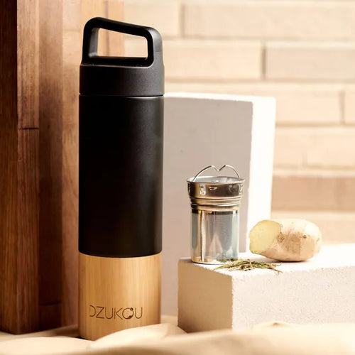 Dzukou Bamboo & Steel Thermos Bottle with Tea Infuser – 530 ml