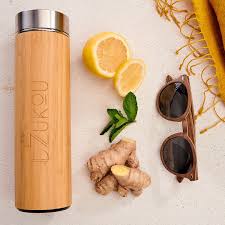 Dzukou Bamboo & Steel Thermal Infusion Bottle with Tea Infuser – 480 ml